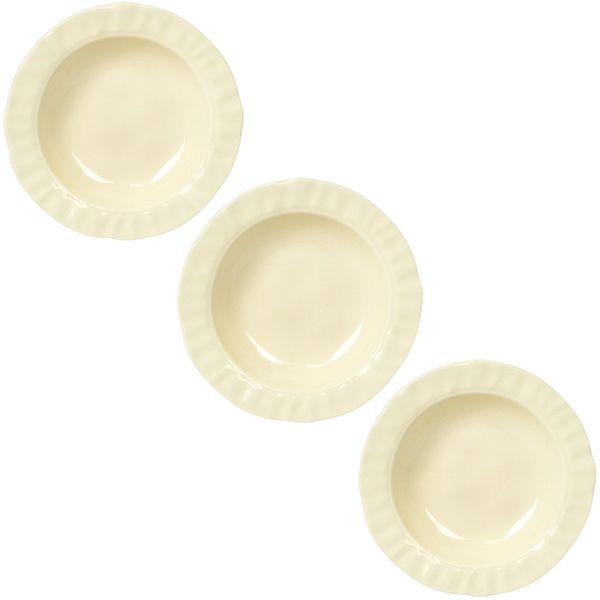 3 Piece - Classic Ceramic Plate with Wavy Rim - Cream