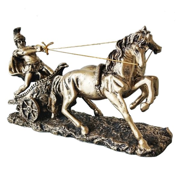 Decor Antique Bronze Colour Resin Ancient Roman Chariot Statue - 35cm
