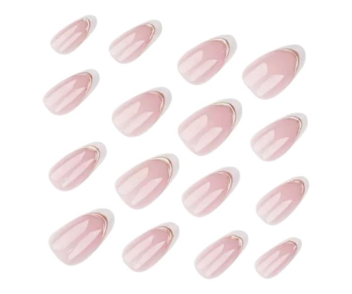 24 Piece - Short Almond Shaped French Border Fake Nails - Multicolor