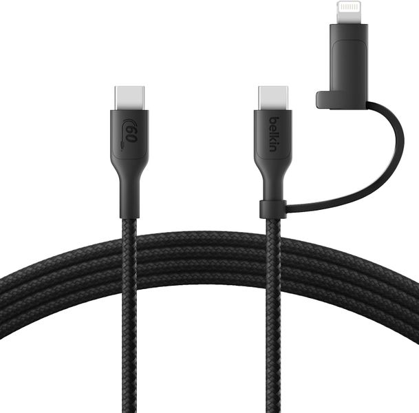 Belkin 2-in-1 Charging Cable with USB-C &amp; Lightning Connector - Braided Fast-Charging Cable, USB-C to USB-C &amp; Lightning Charger Cord, Multi-Charging