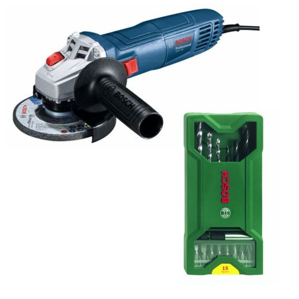 Bosch - Angle Grinder (GWS 700) With 15 Piece Mixed Drill &amp; Screwdriver Set
