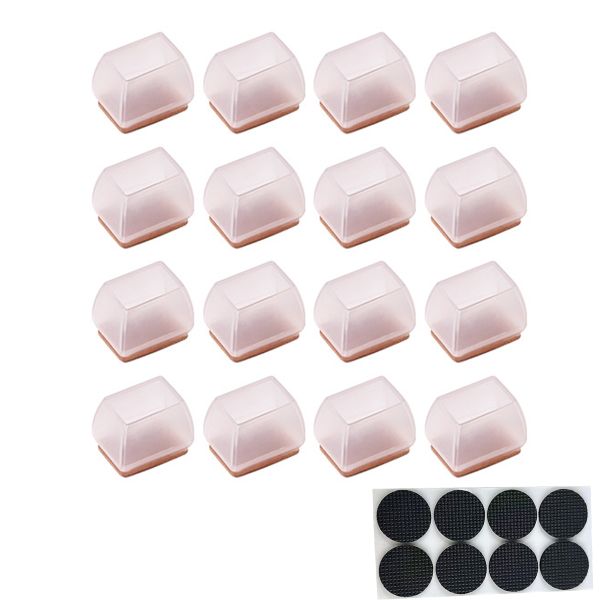 16 Pieces Rectangle Clear Silicone Chair Leg Floor Protectors with Felt Pad