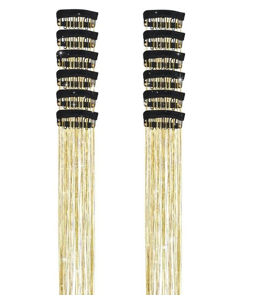 12-Piece Glitter Extensions Tinsel Clip, Clip-in Extension Gold Hair
