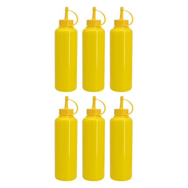 Round Plastic Sauce Bottle Yellow 6 Pack, (500Ml)
