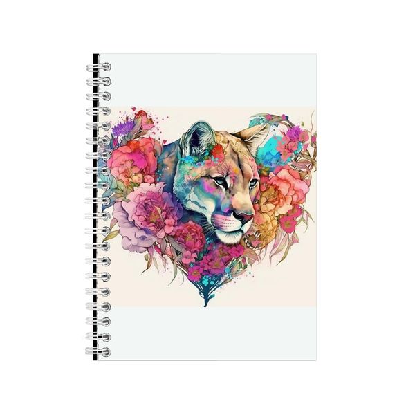 Cougar 4 Watercolor Heart Notebook Animal Gift Idea Notepad Pad 117