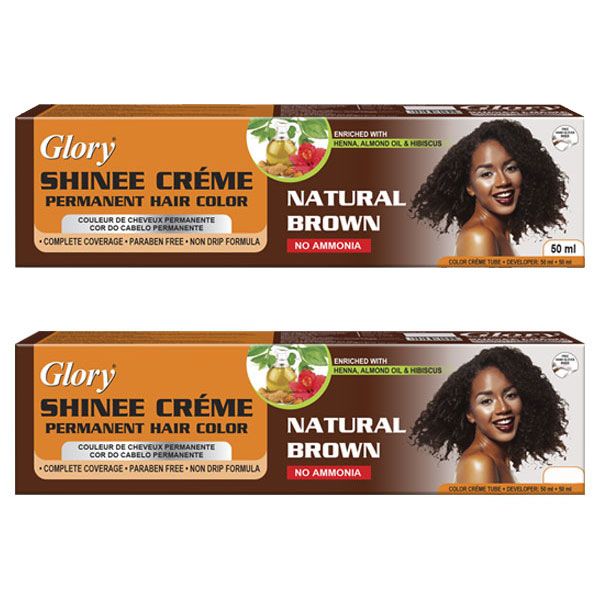 Glory Shinee Crème Hair Dye Kit - Ammonia Free - Natural Brown - Combo Pack