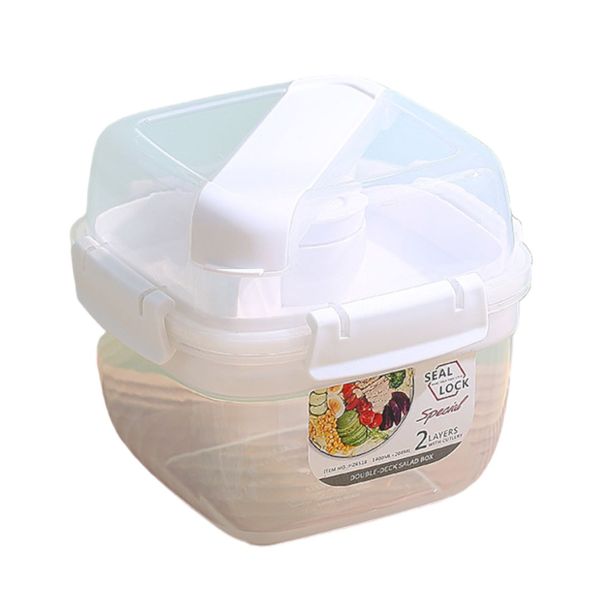 2 Layer Seal Lock Salad Lunch Box Meal Prep Box with Sauce Container