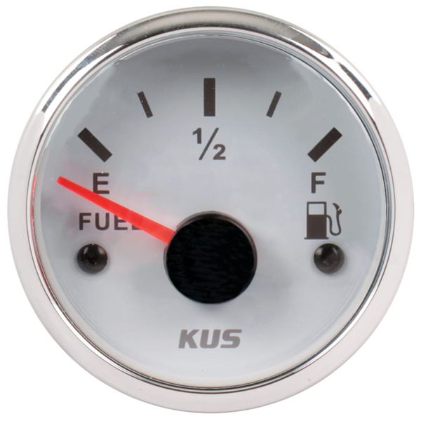 Kus Marine Grade Fuel Level Gauge for Boats - 52mm(White with Silver Bezel)