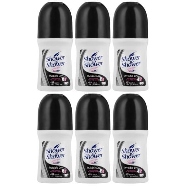 Shower to Shower - Ladies Roll-On 50ml - Invisible Dry - Pack of 6