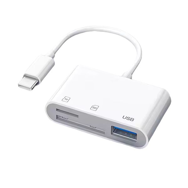 3-in-1 Type C SD/TF USB Card Reader OTG Hub, White