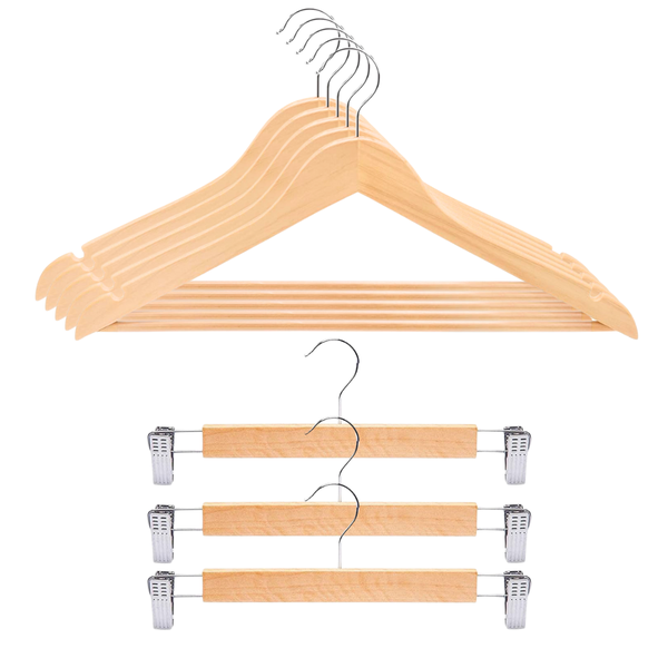 Wooden Coat Hanger and Pant Hangers Combo ( 16 Pieces)