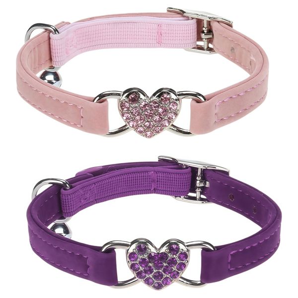 Kingdushi 2 Piece Heart Bling Cat Collars With Bell, Adjustable Safety