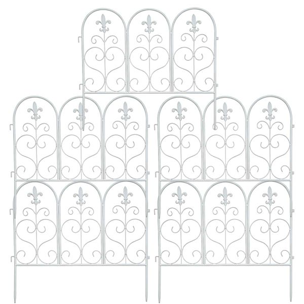 55cm Golden Metal Garden Fence 5Pcs Decor Lawn Yard Animal Barrier-White
