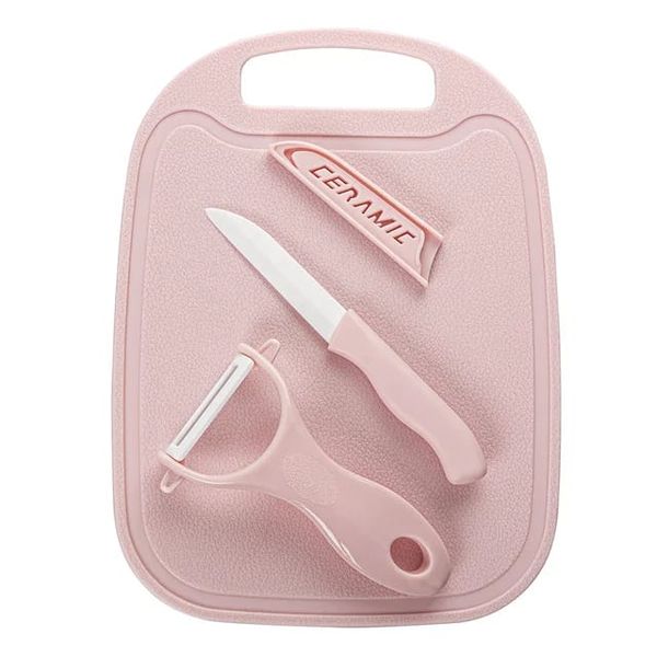 3 Pieces Plastic Kitchen Cutting Board with Ceramic Knife and Peeler