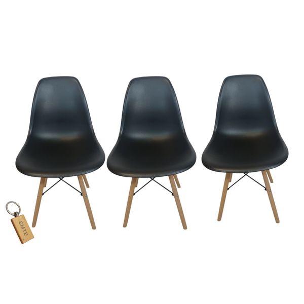 Smte-Plastic Chair With Wooden Leg Set of 3 with SMTE Keychain