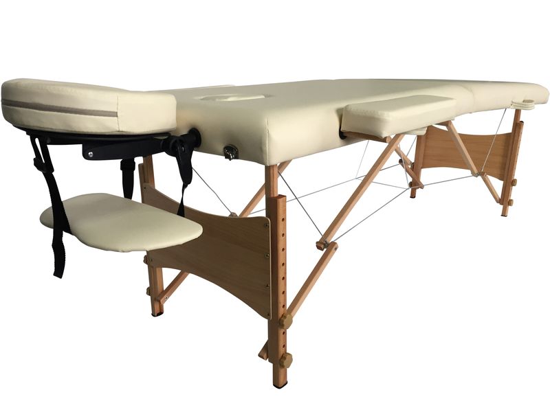 Portable 2 Section Massage Table Bed (Wooden) - Cream