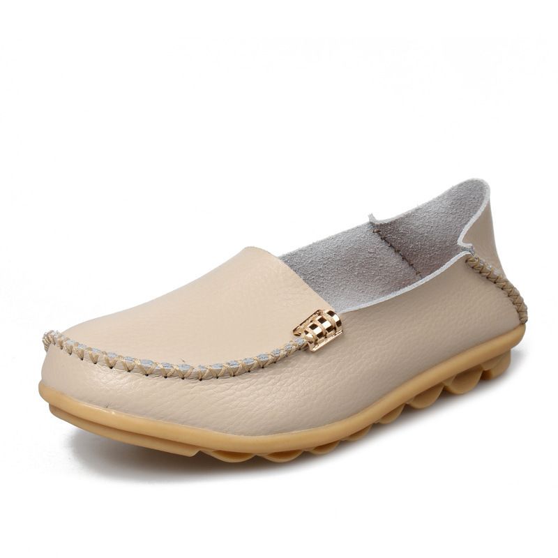 Women's Leather Loafers Slip On Flats Casual - No Laces - Cream | Shop ...