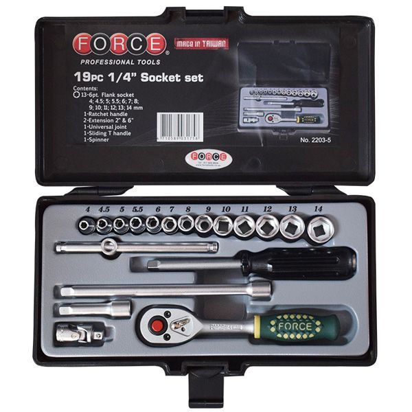 Force 19Pc 1/4" Dr Socket Set 6Pt 4-14Mm Std