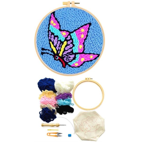 Butterfly Punch Needle Embroidery Wool Art DIY Craft Kit Tapestry