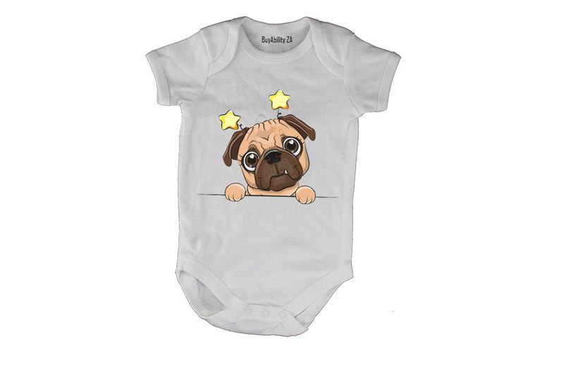 Peeking Pug, Stars - SS - Baby Grow