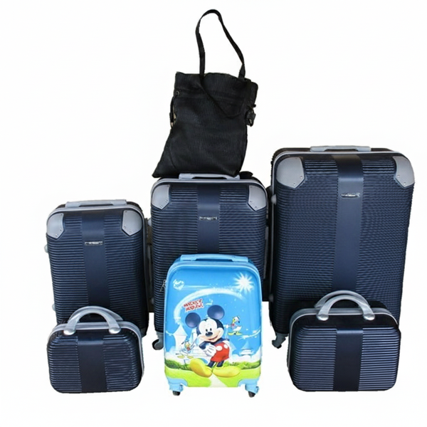 Navy 5-Piece ABS Luggage Set with Spinner Wheels, Mickey Case &amp; Tote Bag