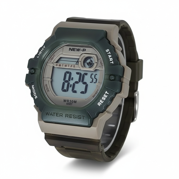 Kids Digital Watch 660T Green And Brown With A Brown Strap