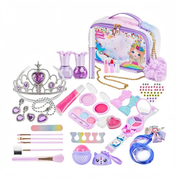 Washable Makeup Set for Girls - Cosmetic Kit Bag,Gift for 3-12 Years