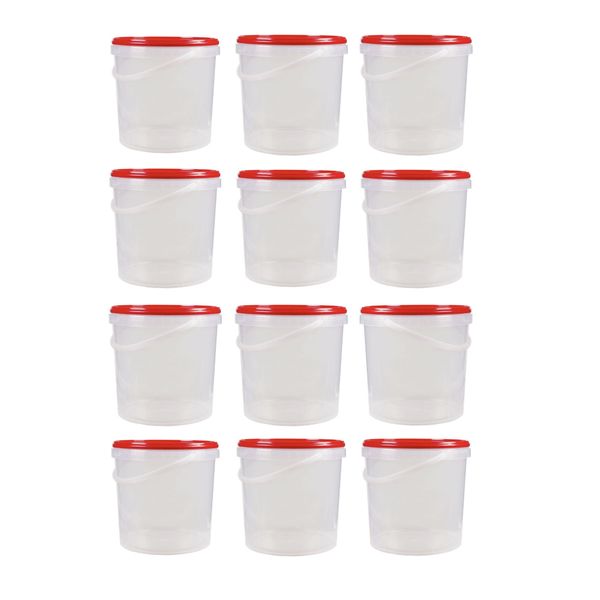 Clear Plastic Food Buckets With Red Lids 5 Litre - Pack of 12