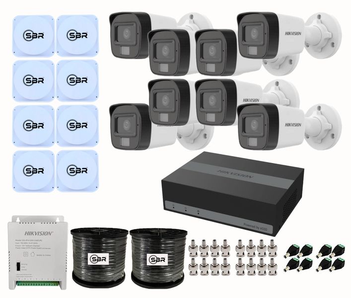 Hikvision 8CH eDVR Smart Hybrid Cameras with Audio Light Kit - SBR Bundle