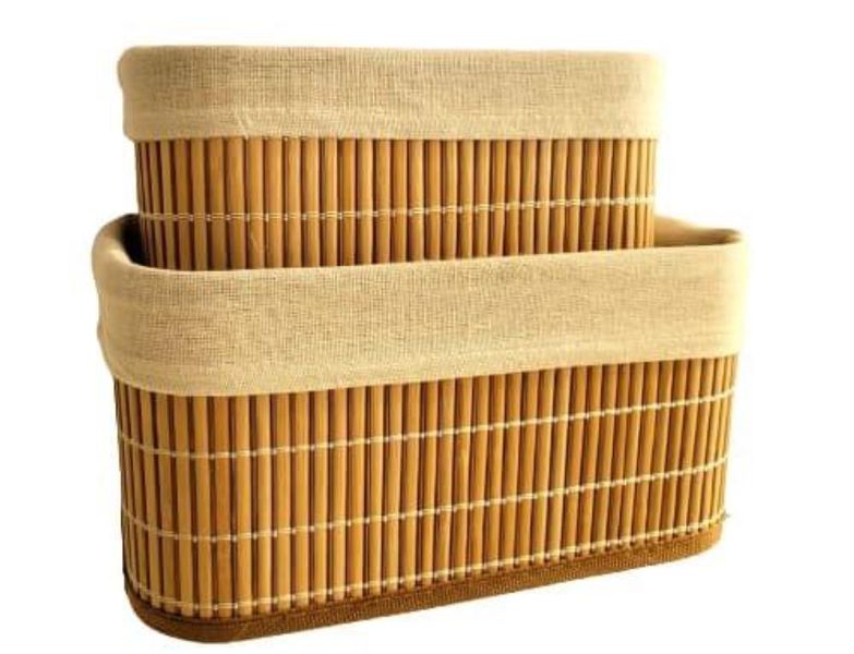 Set Of 2 Bamboo Baskets With Fabric Lining
