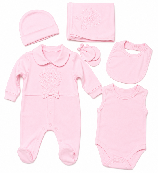 Luxury 6 Piece Newborn Baby Gift Set with Blanket, Bib, Hat &amp; Mittens