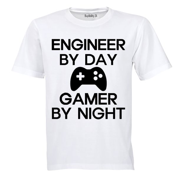 Engineer by Day - Gamer by Night - Mens - T-Shirt - White