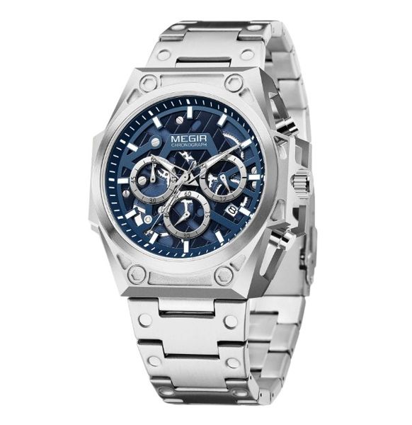 MEGIR - Chronograph Quartz Watch With Luminous Glow Function - Silver