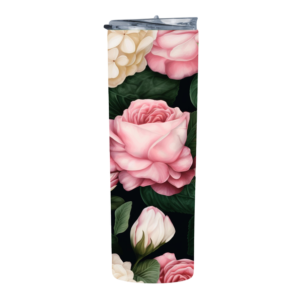 Patterned Pink Roses 20 Oz Straight Skinny Tumbler 045