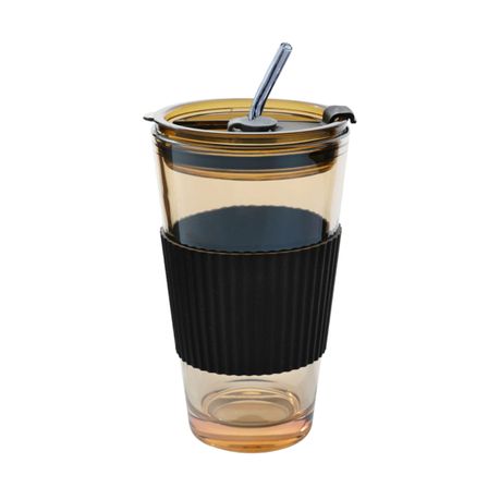 450ml Electroplated Travel Glass Coffee Cups With Straw And Lid Image