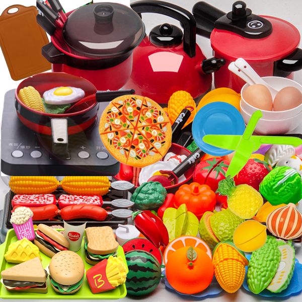 73 Pcs Pretend Play Kitchen Velcro Fruit Food Cutting Set Toys Pots Stove