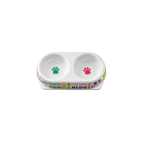 Cat Food &amp; Water Feeding Bowl with Cool Print - Durable Pet Dish