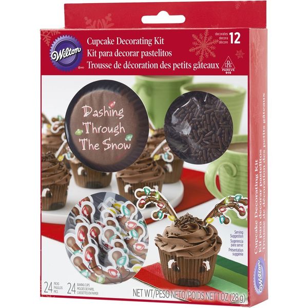 Wilton 48pc Christmas Cupcake Icing Decorating Kit w/ Cases Picks Sprinkles