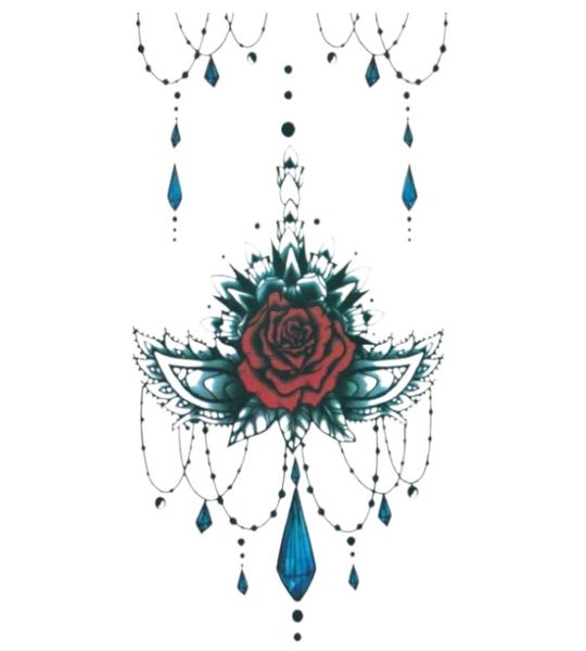 Floral Red Rose Diamond Pattern Semi Permanent Tattoo- Multicolour