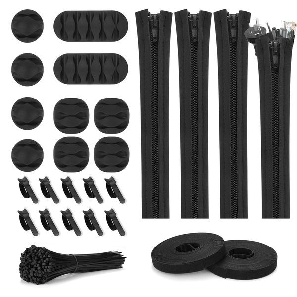 126 Pieces Wire Management Organizer Kit for TV, Office, Home, etc. (Black)