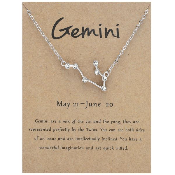 Necklace Birthday Gift Silver Plated Crystal Stars Astrology Symbol