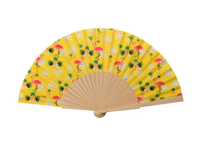Flamingo Handheld Fan - Wood &amp; Textile