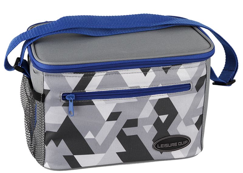 Leisure Quip Soft Cooler Bag 6 Can Grey Geometric with Blue Edging