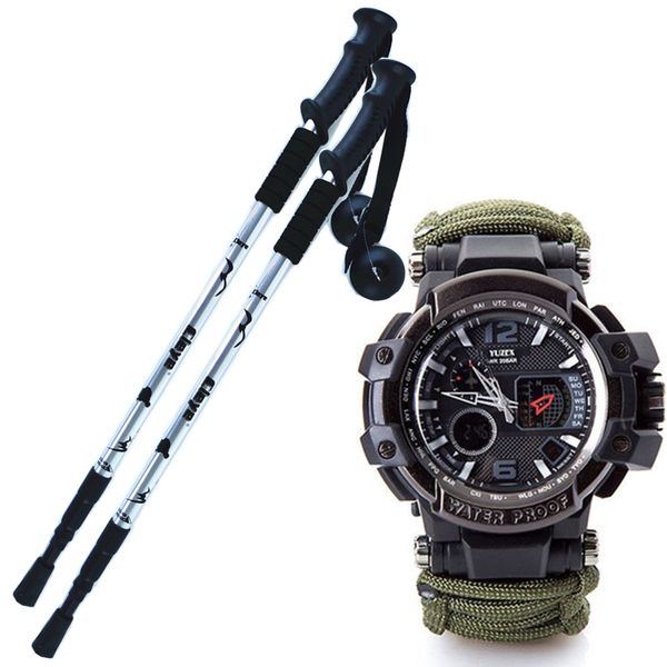 2 x Hiking Stick Trekking Pole + G3 Survival Tactical Watch Water Resistant