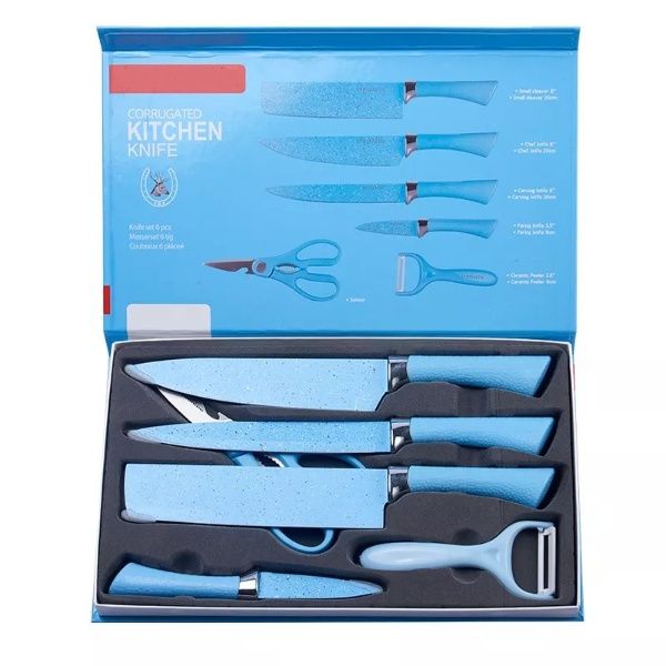 6 Piece Kitchen Knife Set Colorful Stainless Steel Knives with Scissors