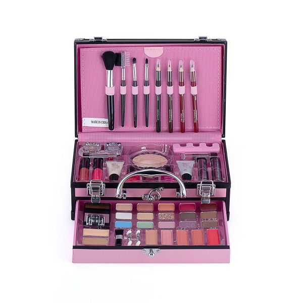 Pink Makeup Kit With Cosmetics And Nail Equipments