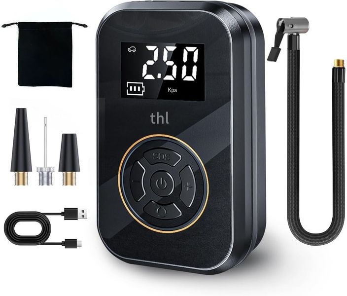 thl Portable Air Compressor: 130 PSI, 4000mAh- Auto-Off, Pressure Gauge
