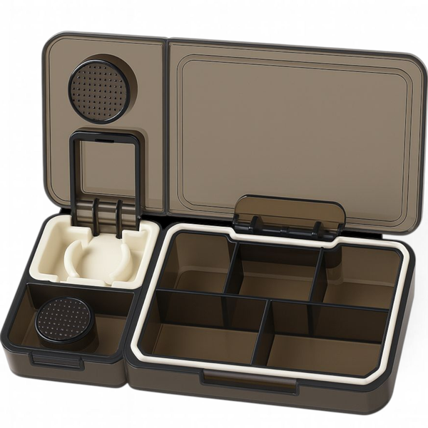 7-Compartments Portable Foldable Pillbox with Built-in Pill Cutter&amp;Crusher