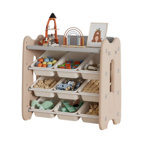 Kids Toy Storage Organizer 4 Tier Shelf with 12 Bins HDPE Coffee