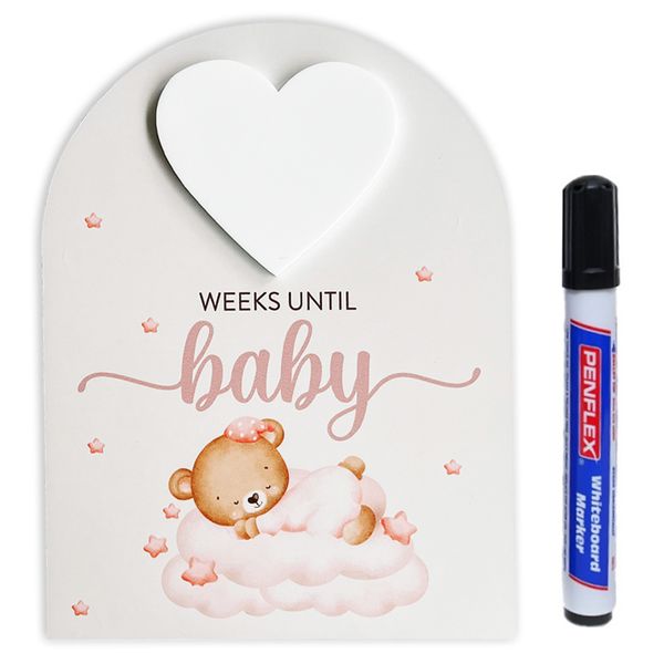 Pink Countdown To Baby Print &amp; Wood Magnet Sign Gift With Whiteboard Pen